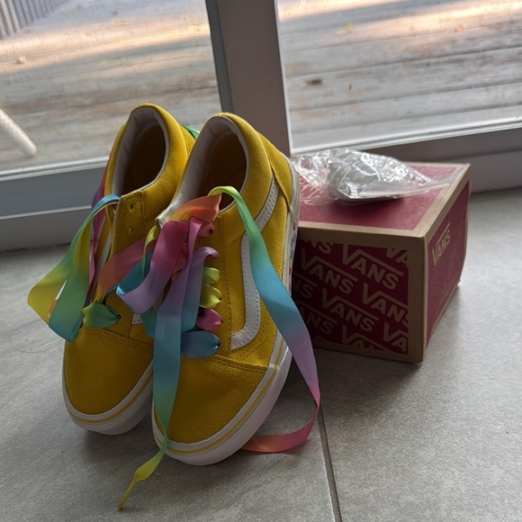 Vans Other - Vans | Yellow Old Skool Sneakers with Playful Rainbow Laces Size 3